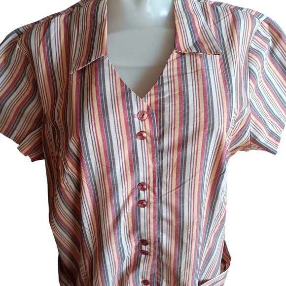 1OF1 Handmade Vintage House Dress 1970's sz 18 Striped House Chore Pockets USA - Picture 2 of 6